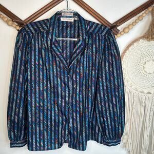 Diane Von Furstenberg Vintage Striped Colorful Button Blouse